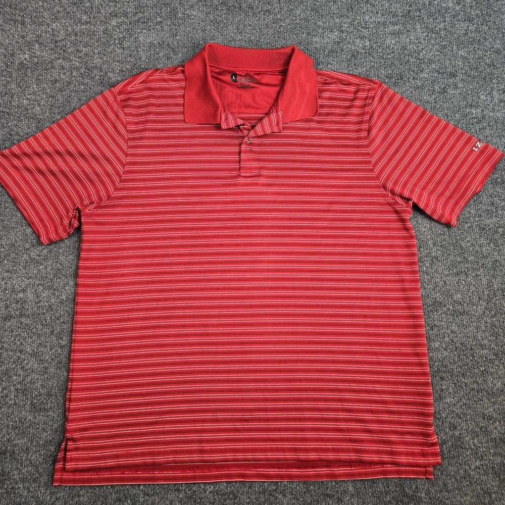 IZOD Men's Large Golf Polo Red Striped Short Sleeve Collared Cotton Knit Logo
